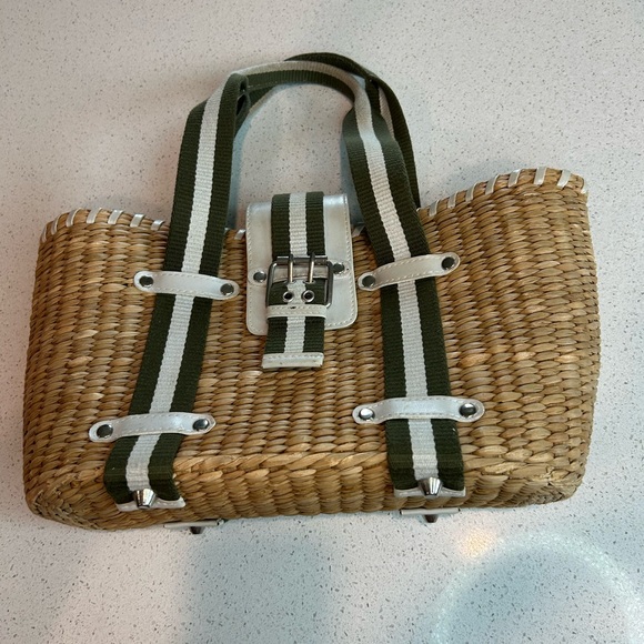 Donna Dixon Jennifer Woven Grass Green Web Strap Beach Tote Bag Purse - Picture 1 of 14
